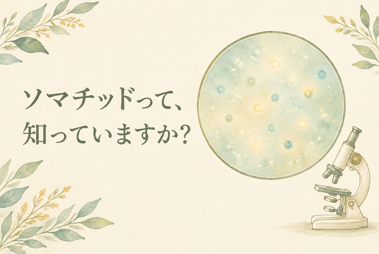 ソマチッドって、知っていますか？ 顕微鏡と微小な粒を描いたブログのアイキャッチ